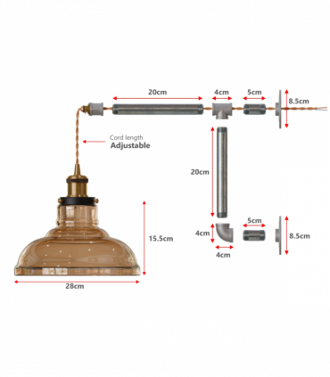 Industrial Conduit Wall Light Kit | Amber Glass Shade ~6119