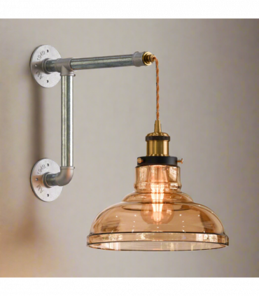 Industrial Conduit Wall Light Kit | Amber Glass Shade ~6119