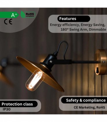 Industrial Adjustable Swivel Wall Sconce with LED E27 Bulb Compatibility-5626