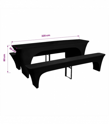 3 Slipcovers for Beer Table and Benches Stretch Black 220 x 50 x 80 cm