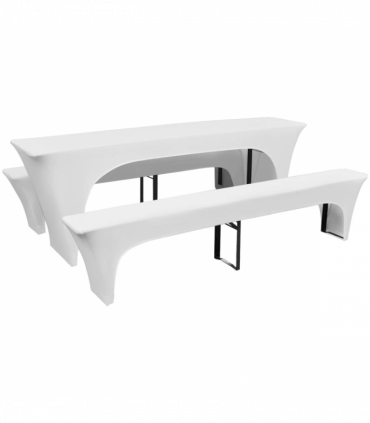 3 Slipcovers for Beer Table and Benches Stretch White 220 x 50 x 80 cm