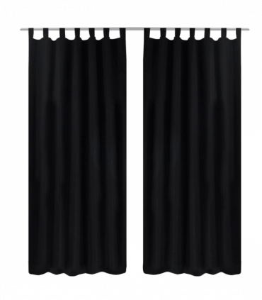 2 pcs Black Micro-Satin Curtains with Loops 140 x 245 cm