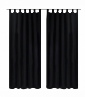 2 pcs Black Micro-Satin Curtains with Loops 140 x 175 cm