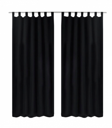 2 pcs Black Micro-Satin Curtains with Loops 140 x 175 cm