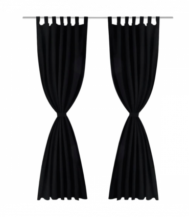 2 pcs Black Micro-Satin Curtains with Loops 140 x 175 cm