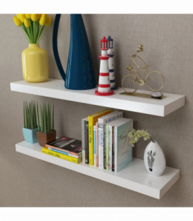 2 White MDF Floating Wall Display Shelves Book/DVD Storage