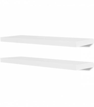 2 White MDF Floating Wall Display Shelves Book/DVD Storage