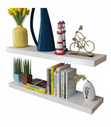 2 White MDF Floating Wall Display Shelves Book/DVD Storage