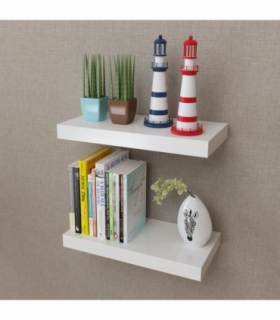 2 White MDF Floating Wall Display Shelves Book/DVD Storage