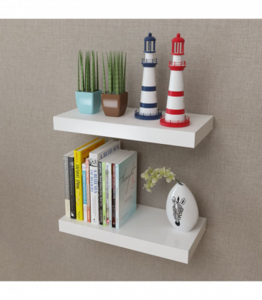 2 White MDF Floating Wall Display Shelves Book/DVD Storage