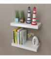 2 White MDF Floating Wall Display Shelves Book/DVD Storage