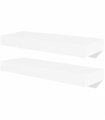 2 White MDF Floating Wall Display Shelves Book/DVD Storage