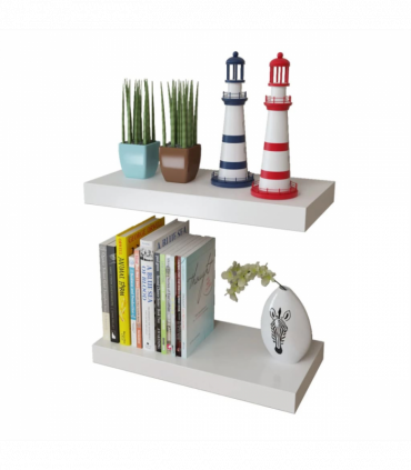 2 White MDF Floating Wall Display Shelves Book/DVD Storage