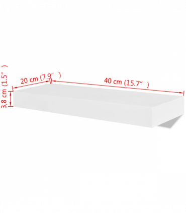 2 White MDF Floating Wall Display Shelves Book/DVD Storage