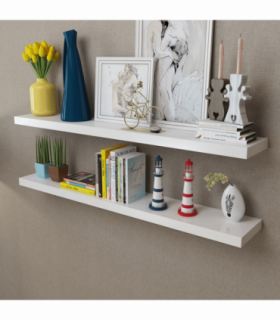 2 White MDF Floating Wall Display Shelves Book/DVD Storage