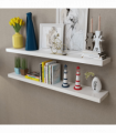 2 White MDF Floating Wall Display Shelves Book/DVD Storage