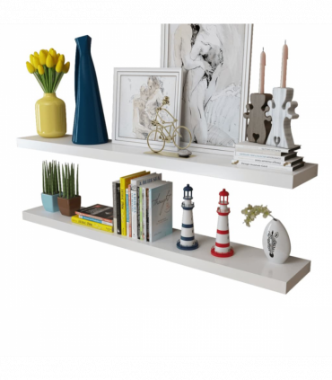 2 White MDF Floating Wall Display Shelves Book/DVD Storage