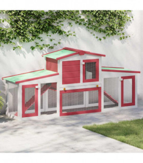 vidaXL Outdoor Large Rabbit Hutch Red and White 201x45x85 cm Wood