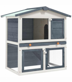 vidaXL Outdoor Rabbit Hutch 3 Doors Grey Wood