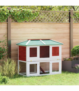 vidaXL Animal Rabbit Cage Double Floor Red Wood