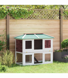 vidaXL Animal Rabbit Cage Double Floor Brown Wood