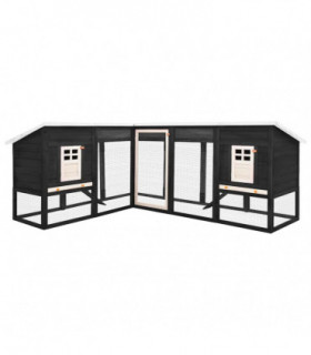 vidaXL Outdoor Rabbit Hutch with Run Grey and White Solid Fir Wood