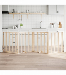 vidaXL Dog Gate with Door Foldable 4 Panels 320 cm Poplar Wood