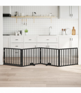 vidaXL Dog Gate with Door Foldable 4 Panels Black 320 cm Poplar Wood