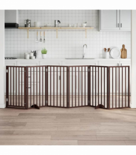 vidaXL Dog Gate with Door Foldable 6 Panels Brown 300 cm Poplar Wood