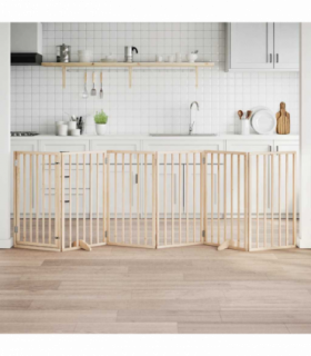 vidaXL Dog Gate with Door Foldable 6 Panels 300 cm Poplar Wood