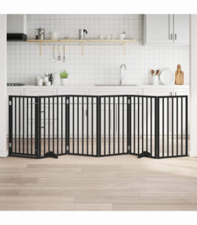 vidaXL Dog Gate with Door Foldable 6 Panels Black 300 cm Poplar Wood
