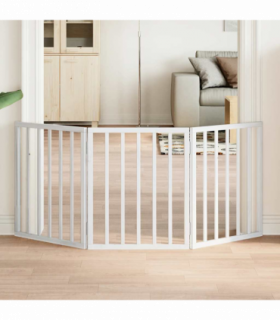 vidaXL Dog Gate Foldable 3 Panels White 150 cm Poplar Wood