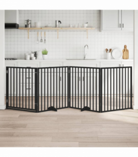vidaXL Dog Gate with Door Foldable 4 Panels Black 320 cm Poplar Wood