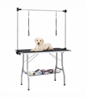 vidaXL Adjustable Dog Grooming Table with 2 Loops and Basket