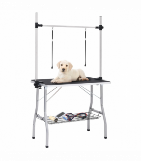 vidaXL Adjustable Dog Grooming Table with 2 Loops and Basket