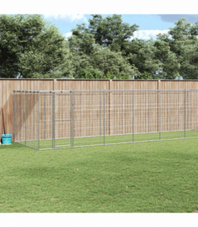 vidaXL Outdoor Dog Kennel Galvanised Steel with Roof 16.94 m²