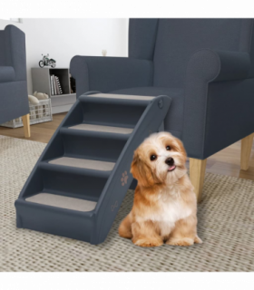 vidaXL Folding 4-Step Dog Stairs Dark Grey