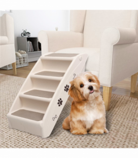 vidaXL Folding Dog Stairs Cream 62x40x49.5 cm