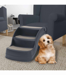 vidaXL Folding 3-Step Dog Stairs Dark Grey