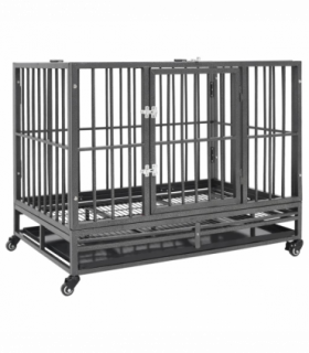 vidaXL Dog Cage with Wheels Steel 92x62x76 cm