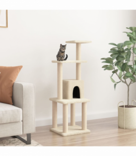 vidaXL Cat Tree with Sisal Scratching Posts Cream 105 cm