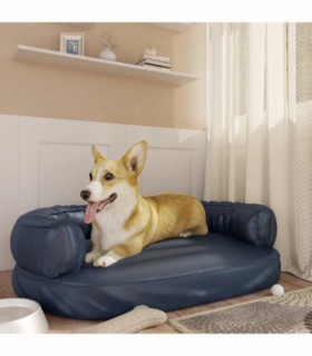 vidaXL Ergonomic Foam Dog Bed Dark Blue 88x65 cm Faux Leather