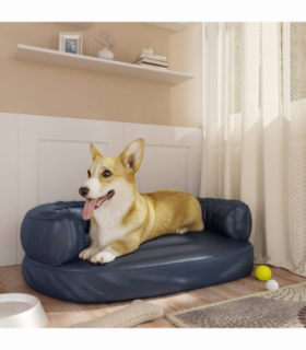 vidaXL Ergonomic Foam Dog Bed Dark Blue 60x42 cm Faux Leather