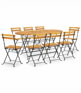 vidaXL 9 Piece Folding Outdoor Dining Set Solid Acacia Wood