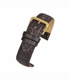 Brown Padded Crocodile Grain Leather Watch Strap 24mm