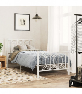 vidaXL Metal Bed Frame without Mattress with Footboard White 90x190cm