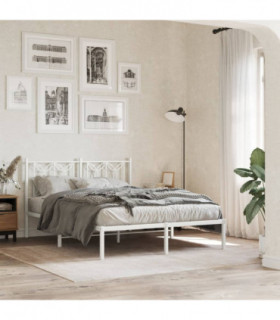 vidaXL Metal Bed Frame without Mattress with Headboard White 140x190cm