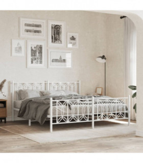 vidaXL Metal Bed Frame without Mattress with Footboard White 180x200cm