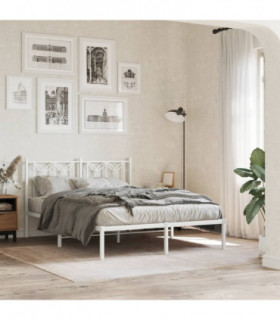 vidaXL Metal Bed Frame without Mattress with Headboard White 140x200cm