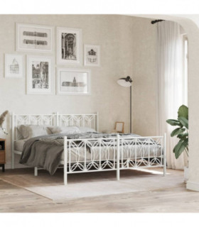 vidaXL Metal Bed Frame without Mattress with Footboard White 150x200cm